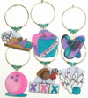 bowling charms in pink and purple